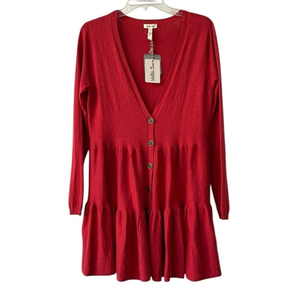Matilda Jane Brilliant Daydream Cardigan Sweater Love Me Tender Red Small NEW